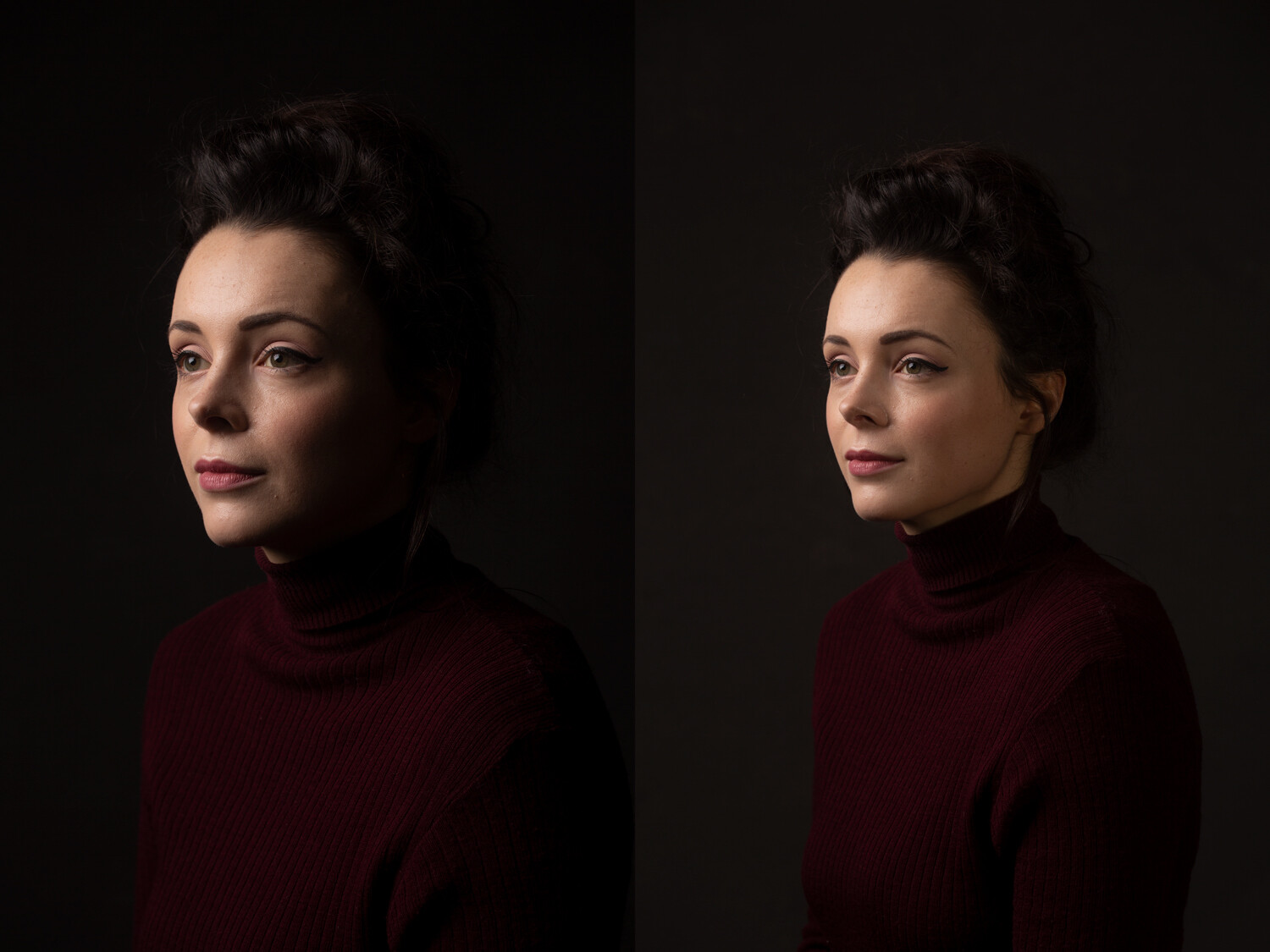 headshot with and without fill light