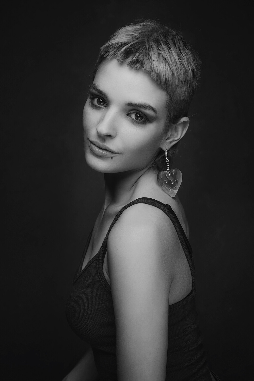 black and white headshot of a woman