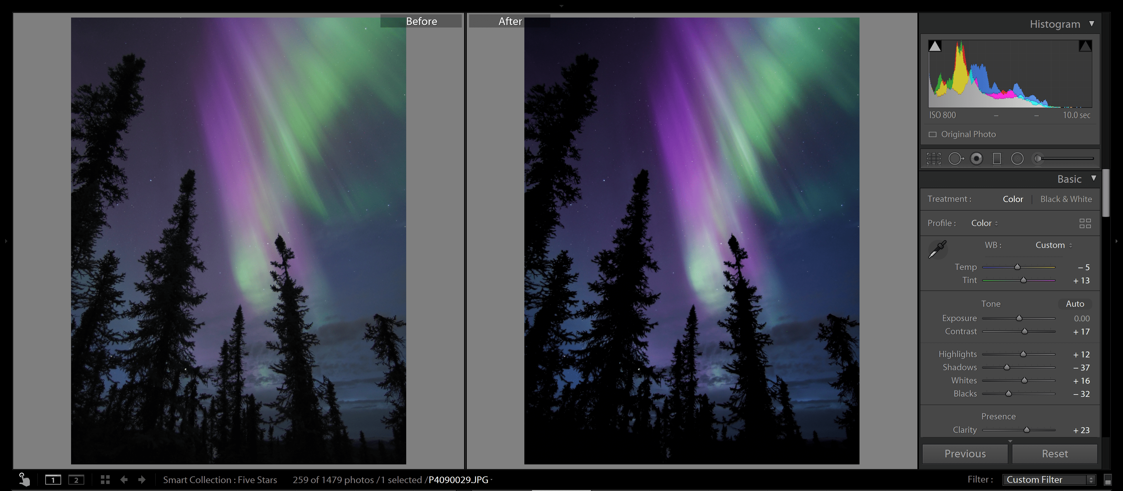 How to edit the aurora in Lightroom